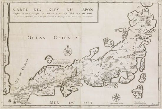 TAVERNIER, JEAN BAPTISTE. Carte des Isles du Japon Esquelles est remarqué la Route tant par Mer que par Terre.
